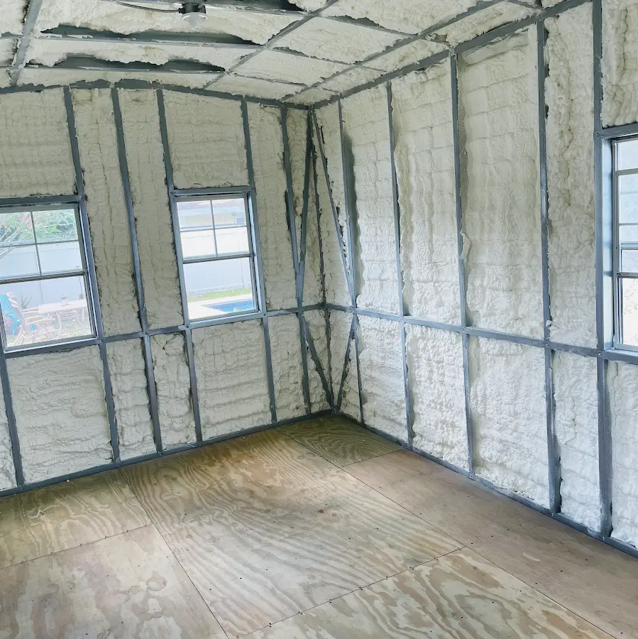Closed-cell spray foam insulation applied to wall cavities in a residential project in Harwood Heights